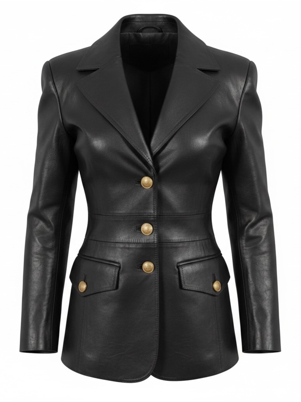 Boston Proper Brown Leather Button-Front Blazer with Gold Buttons